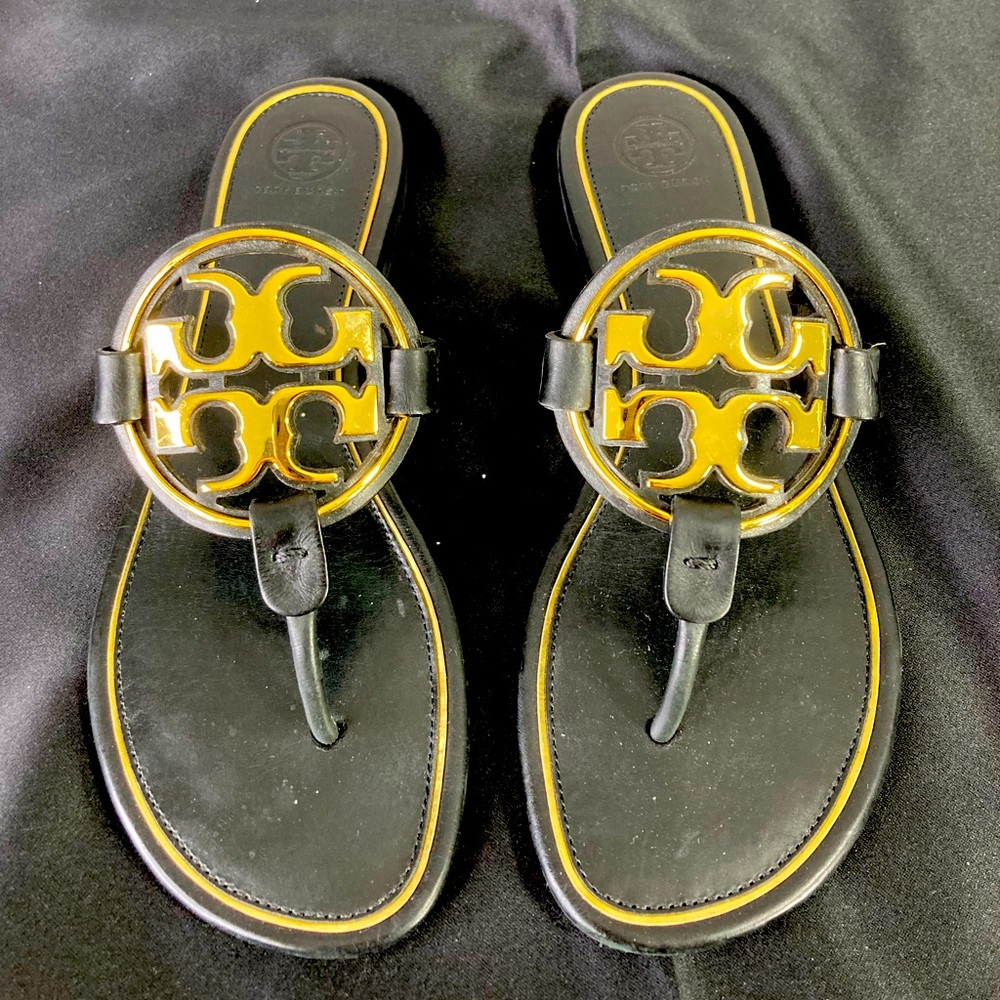 Tory Burch Black Sandal Gold Logo
